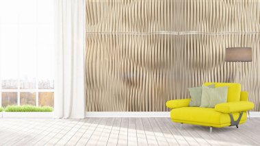 Modern parlak iç. 3D render