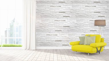 Modern parlak iç. 3D render