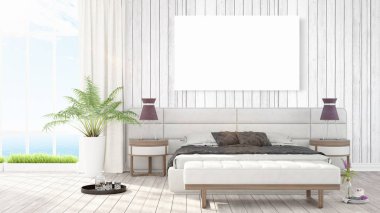 Modern interior with empty frame . 3D rendering clipart