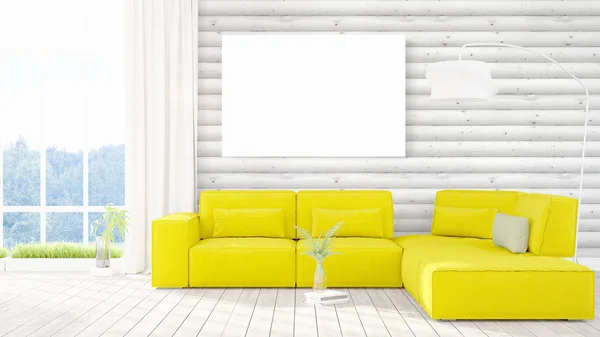 Modern interior with empty frame . 3D rendering — Stock Photo, Image