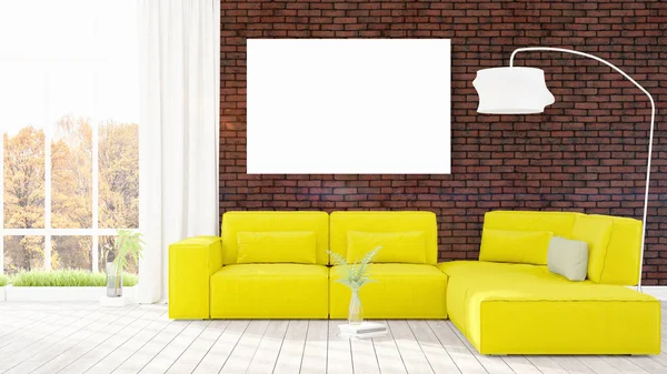 Modernes Interieur mit leerem Rahmen. 3D-Darstellung — Stockfoto