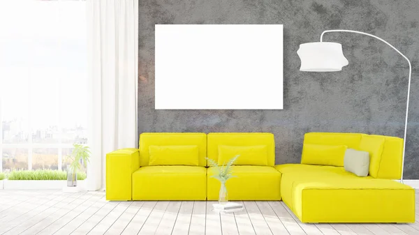 Modern interior with empty frame . 3D rendering — Stock Photo, Image