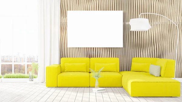 Modernes Interieur mit leerem Rahmen. 3D-Darstellung — Stockfoto