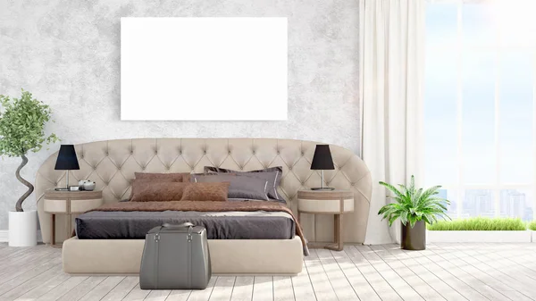 Modern interior with empty frame . 3D rendering — Stock Photo, Image