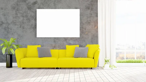 Modern interior with empty frame . 3D rendering — Stock Photo, Image