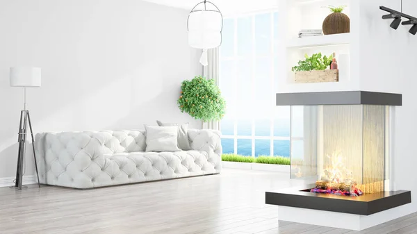 Woonkamer interieur met de witte Bank en donkere muur — Stockfoto ... Woonkamer interieur met de witte Bank en donkere muur — Stockfoto ...