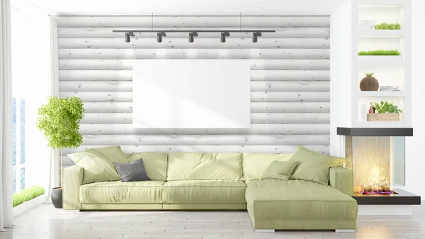 Moderní interiér s prázdný rámeček. 3D vykreslování — Stock fotografie