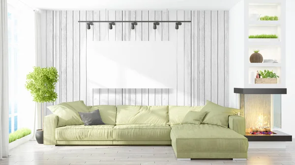 Moderní interiér s prázdný rámeček. 3D vykreslování — Stock fotografie