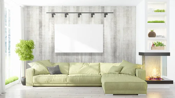 Interior moderno con marco vacío. Renderizado 3D — Foto de Stock