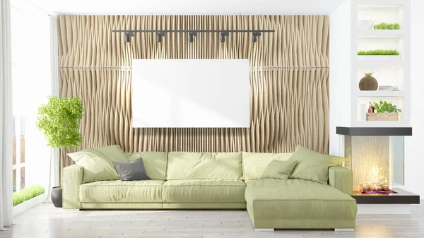 Interior moderno con marco vacío. Renderizado 3D — Foto de Stock