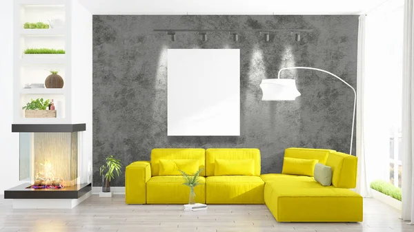 Interno moderno con cornice vuota. Rendering 3D — Foto Stock