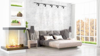 Modern parlak iç. 3D render