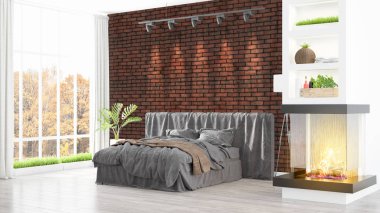 Modern parlak iç. 3D render