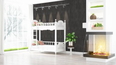 Modern parlak iç. 3D render