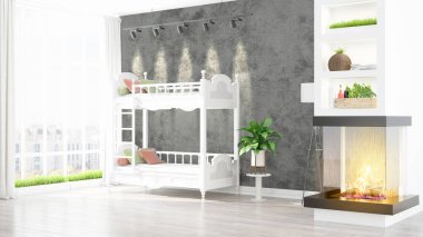 Modern parlak iç. 3D render