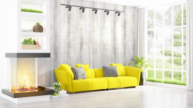 Modern parlak iç. 3D render