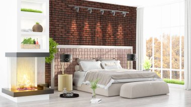 Modern parlak iç. 3D render