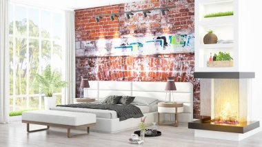 Modern parlak iç. 3D render