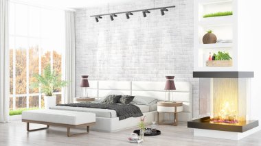 Modern parlak iç. 3D render