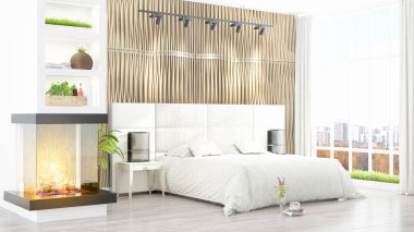 Modern parlak iç. 3D render