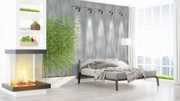 Modern ljus interiör. 3D-rendering — Stockfoto