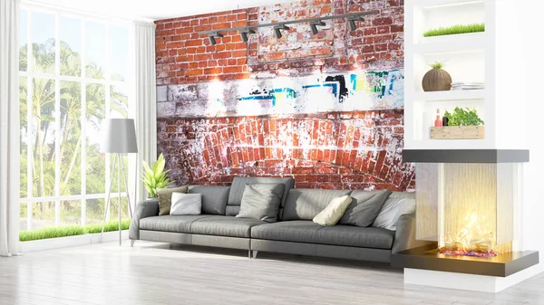 Modernes helles Interieur. 3D-Darstellung — Stockfoto