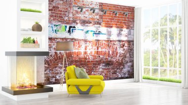 Modern parlak iç. 3D render