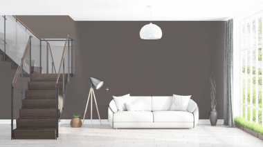Modern parlak iç. 3D render