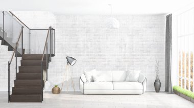 Modern parlak iç. 3D render