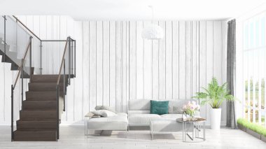 Modern parlak iç. 3D render