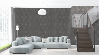 Modern parlak iç. 3D render