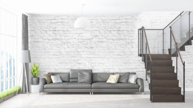 Modern parlak iç. 3D render