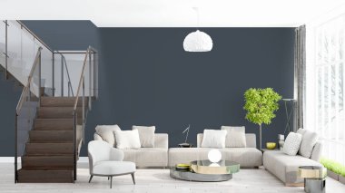 Modern parlak iç. 3D render