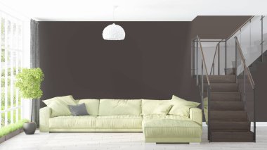 Modern parlak iç. 3D render