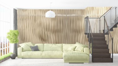 Modern parlak iç. 3D render