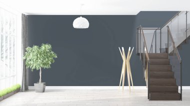 Modern parlak iç. 3D render