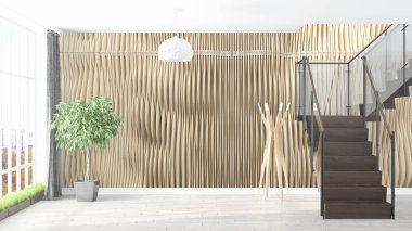 Modern parlak iç. 3D render