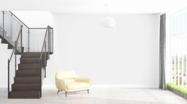 Modern parlak iç. 3D render