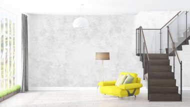 Modern parlak iç. 3D render