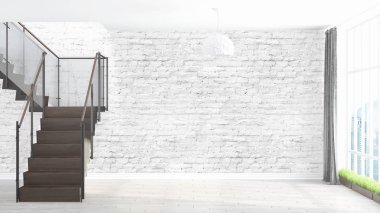 Modern parlak iç. 3D render
