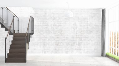 Modern parlak iç. 3D render