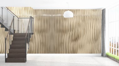 Modern parlak iç. 3D render