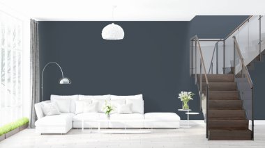 Modern parlak iç. 3D render