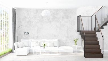 Modern parlak iç. 3D render