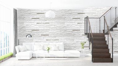 Modern parlak iç. 3D render