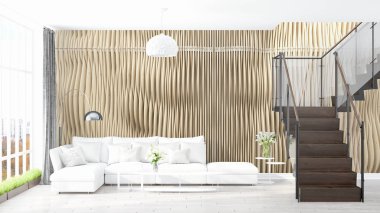 Modern parlak iç. 3D render