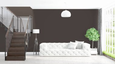 Modern parlak iç. 3D render