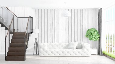 Modern parlak iç. 3D render