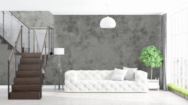 Modern parlak iç. 3D render