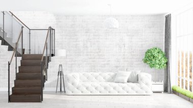Modern parlak iç. 3D render